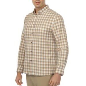Vustra Men's Beige Checkered Shirt Plaid Button Down Casual